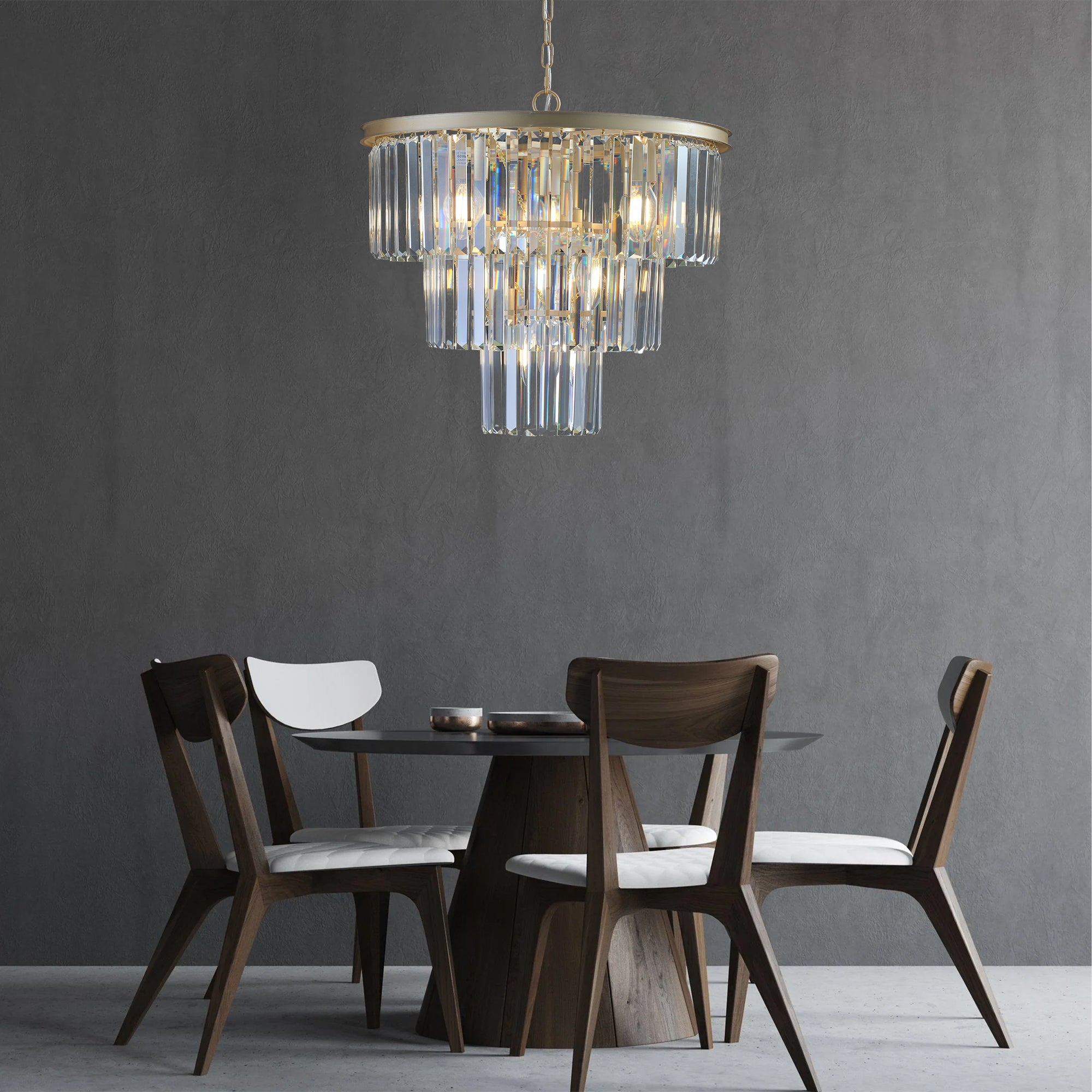 Chandelier, 7-Light Crystal Tiered, Gold