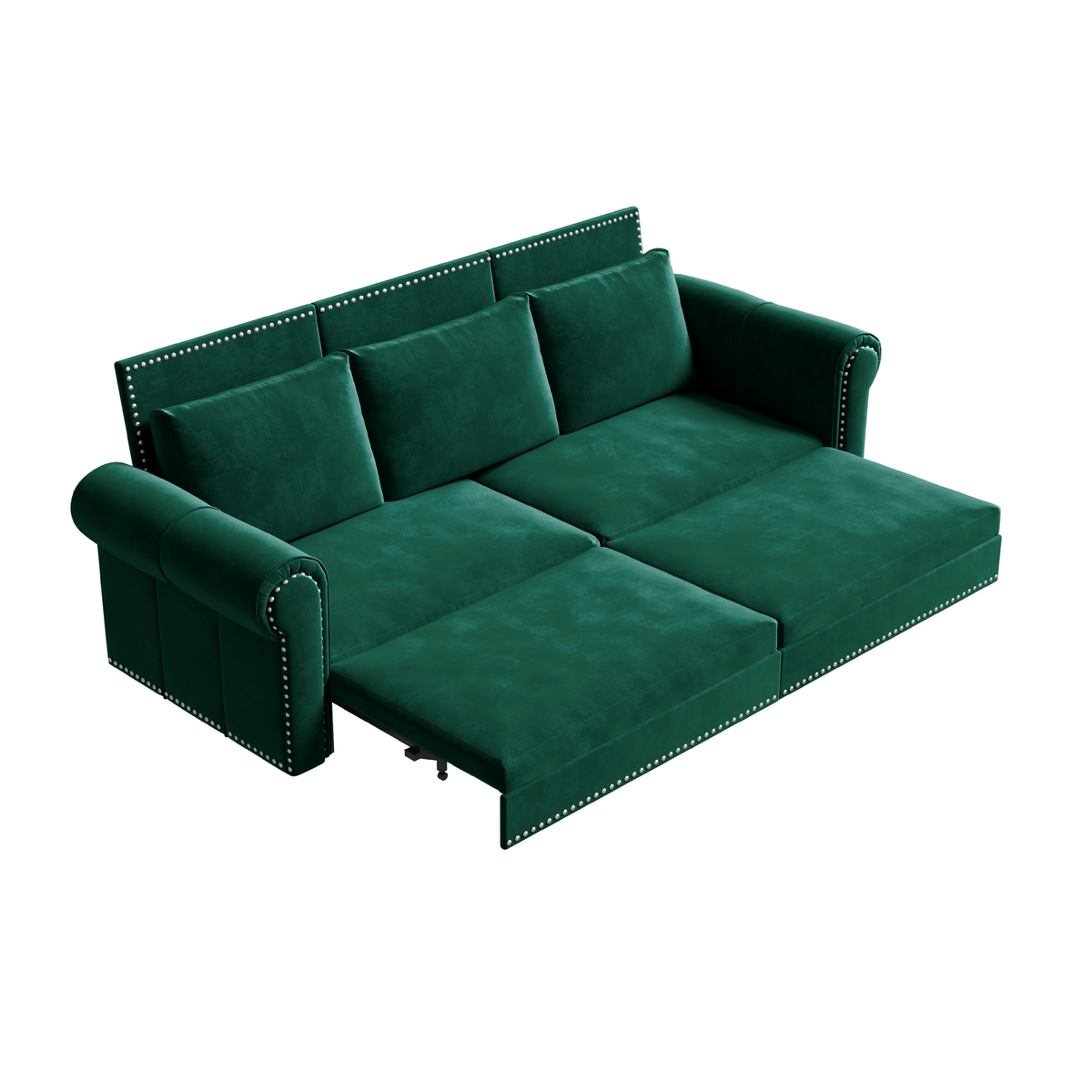 Green Velvet 3-Seat King Sleeper Sofa, 93.7 in Wide