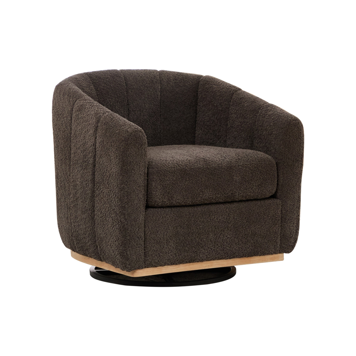 Charcoal Chenille Swivel Barrel Chair