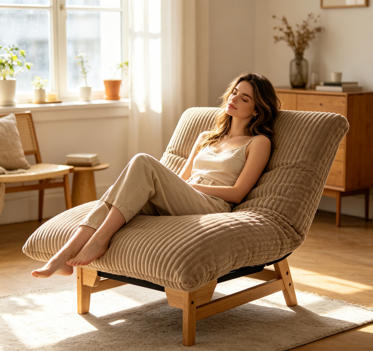 Khaki Corduroy Bean Bag Chair