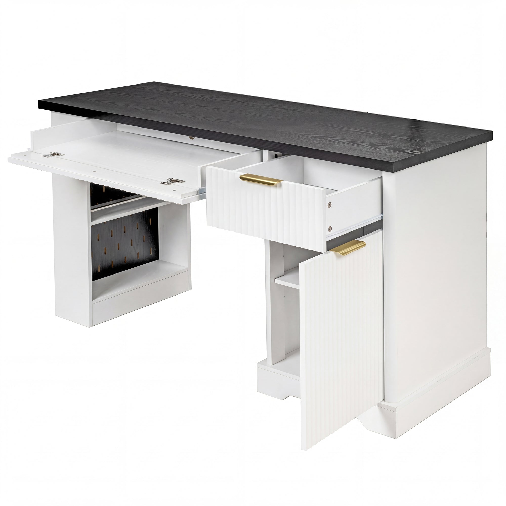 Modern Computer Desk with Keyboard Tray, 55.1 in, White