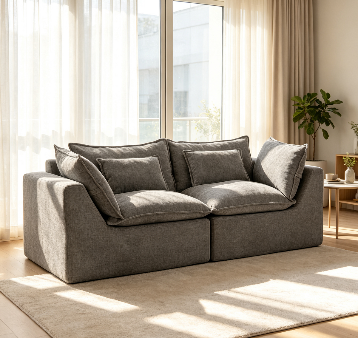 Gray Modular Sectional Couch, Deep Seat, 74.8 in Wide