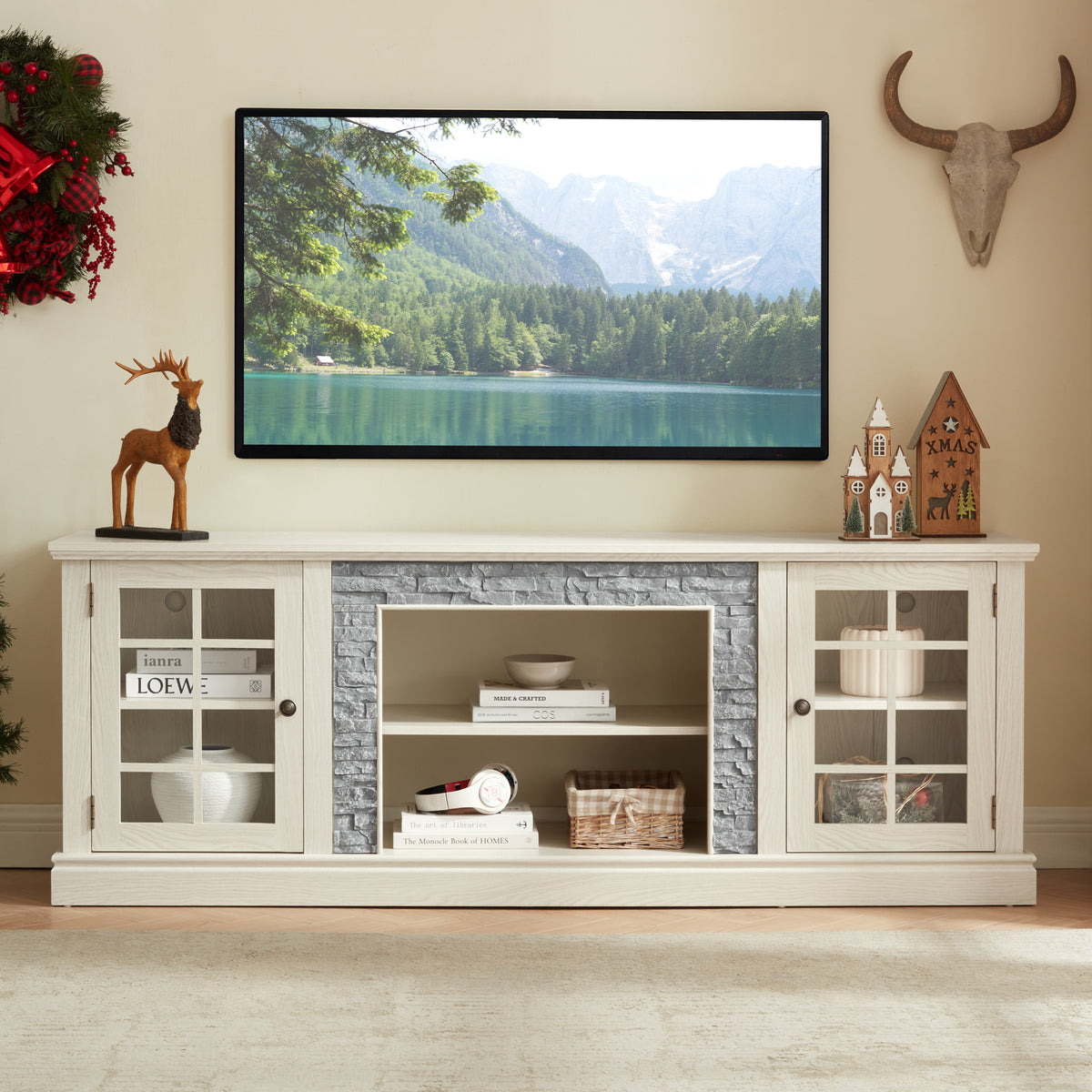 White Entertainment Center for TVs up to 75 in, 70.1 in Wide
