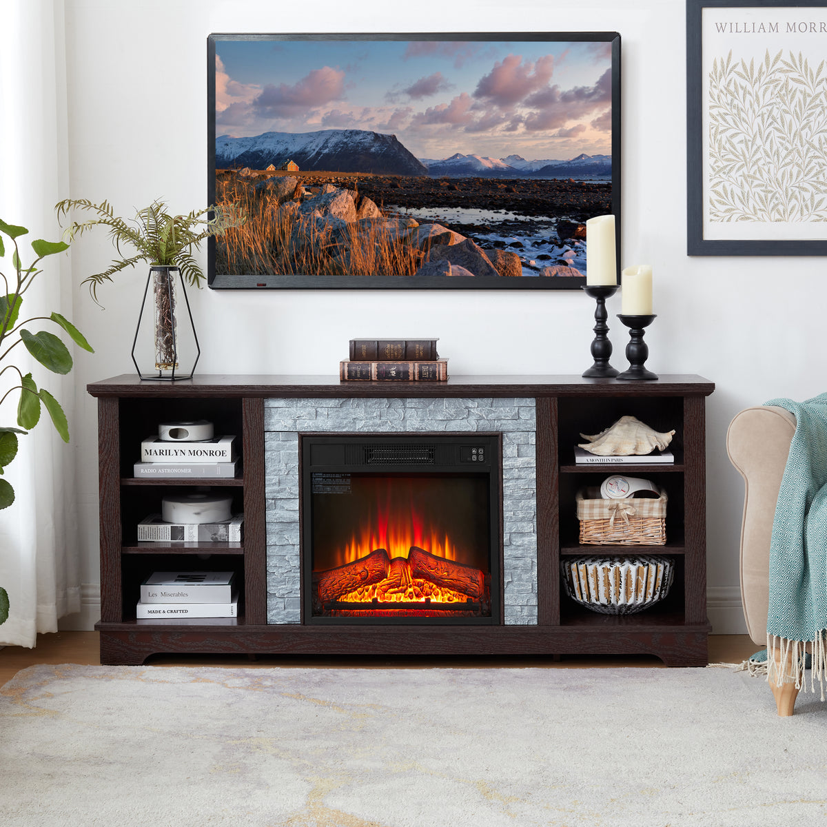 Cherry Fireplace TV Stand for TVs up to 65 in, 58.3 in Wide
