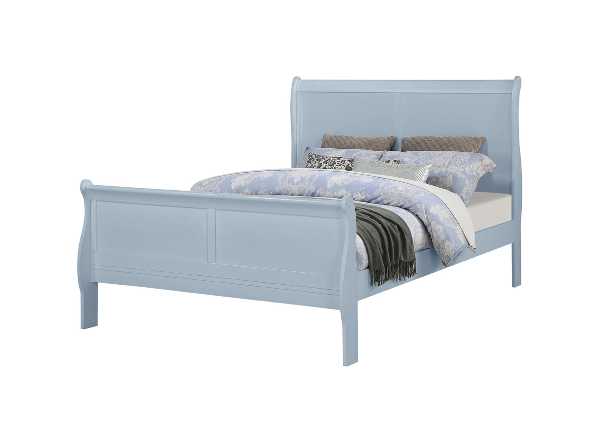 Full Size Sleigh Bed, Louis Philippe Style, Blue Finish