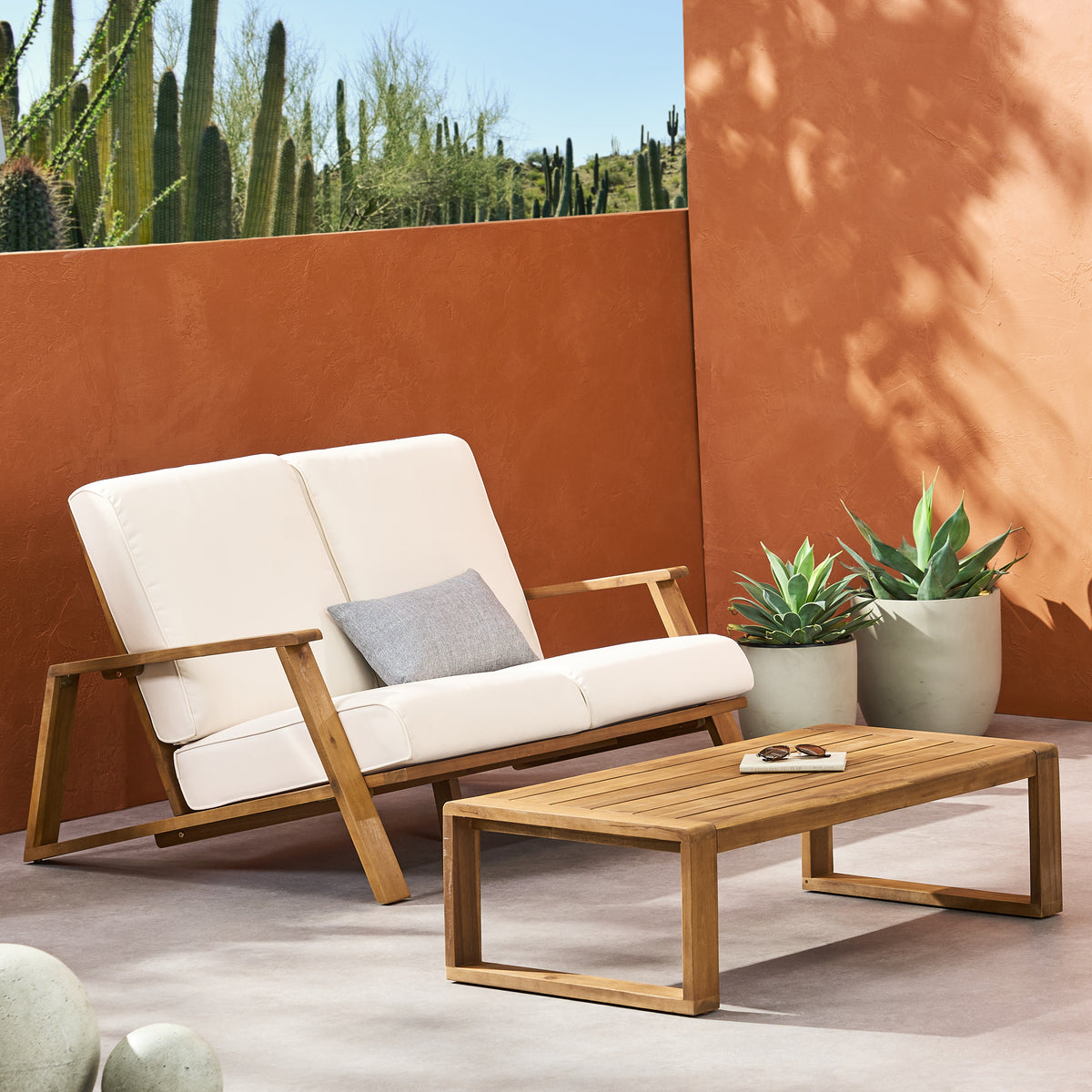 Natural Solid Wood Outdoor Sofa Set