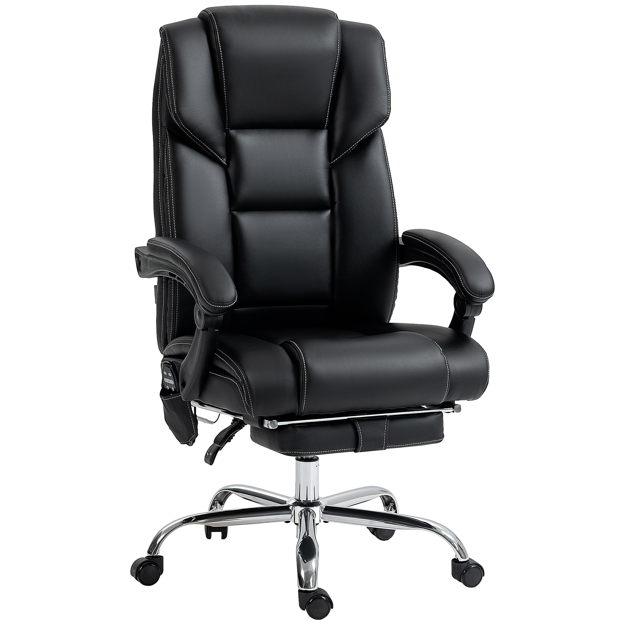 Massage Lumbar Support Office Chair, 265 lb Capacity, Black, 48.4 in Tall