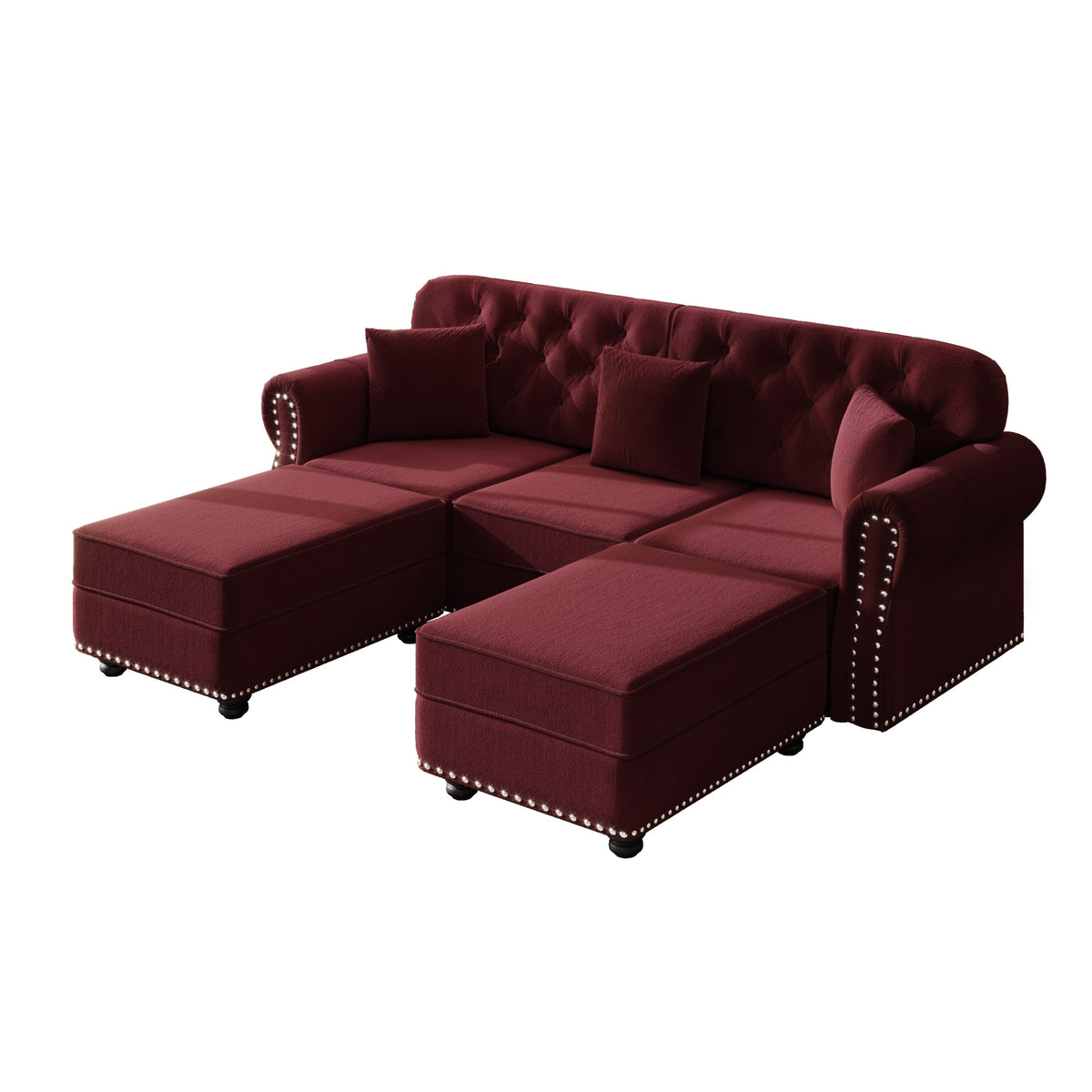 Burgundy Velvet 3-Seat Chesterfield Sofa, 82.6 in Wide