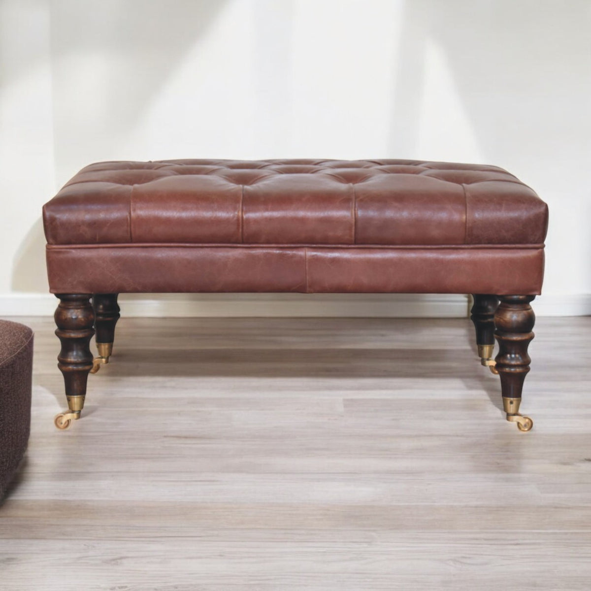 Brown Genuine Leather Ottoman
