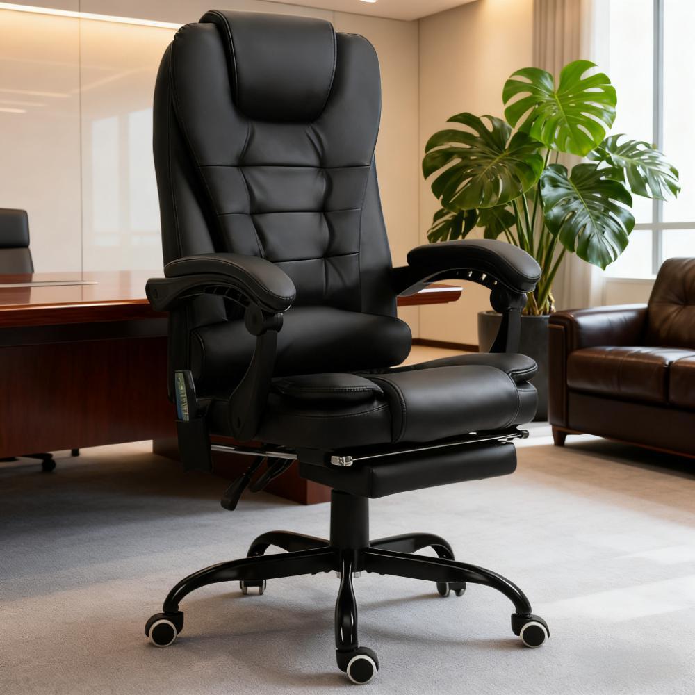 Massage Lumbar Support Office Chair, 31.1 in, Black, 26.5 in Deep