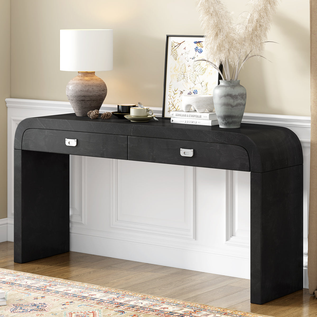 Black Entryway Console Table with Storage, 60 in Wide