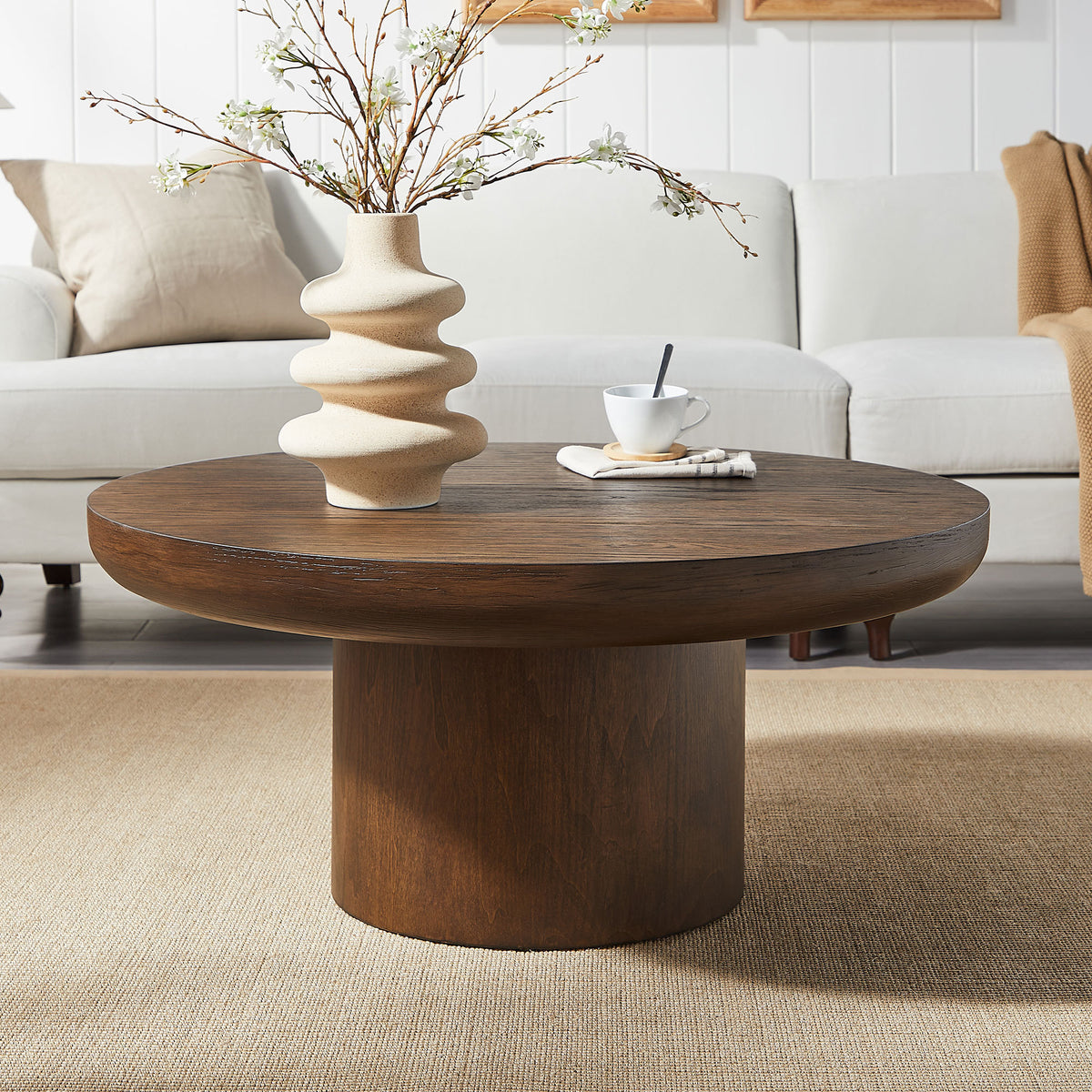 Dark Brown Round Coffee Table, 36 in