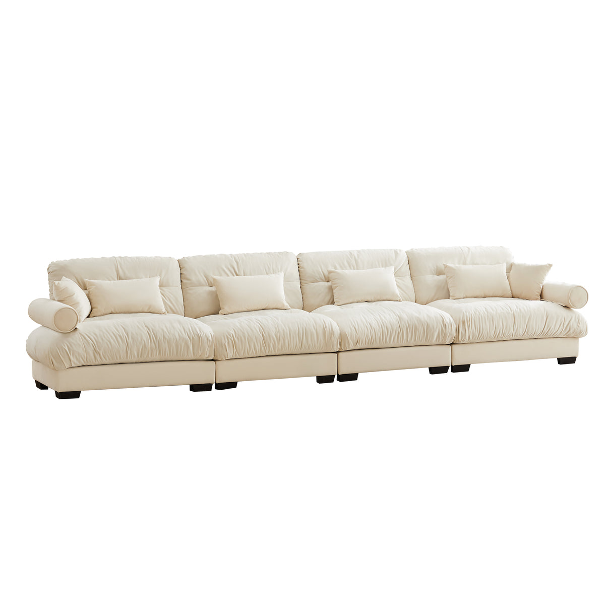 Cream Velvet Modular Sectional Couch with Ottoman, 4-Seat