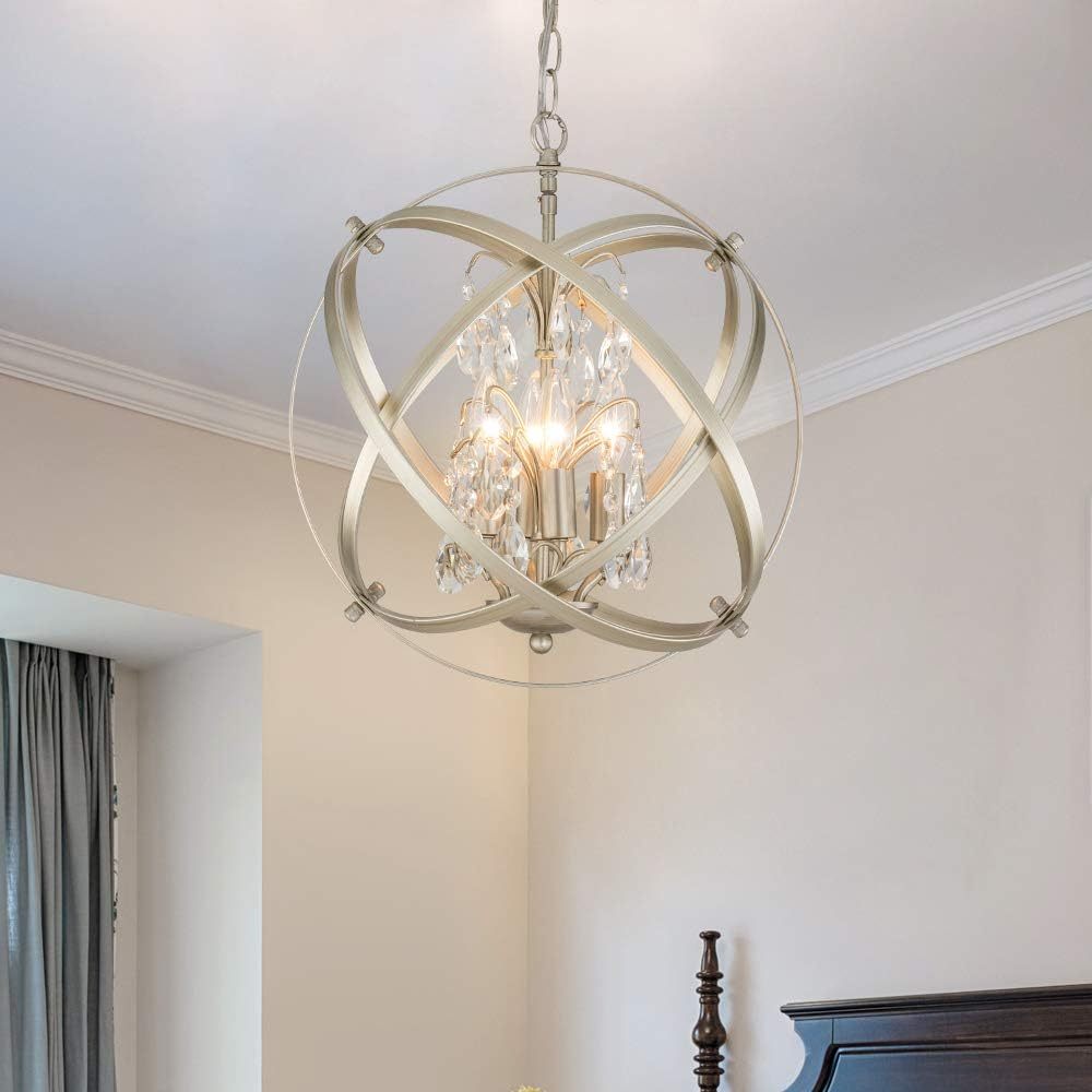 Chandelier with Crystal Cage Accents, 4-Light Adjustable, Champagne