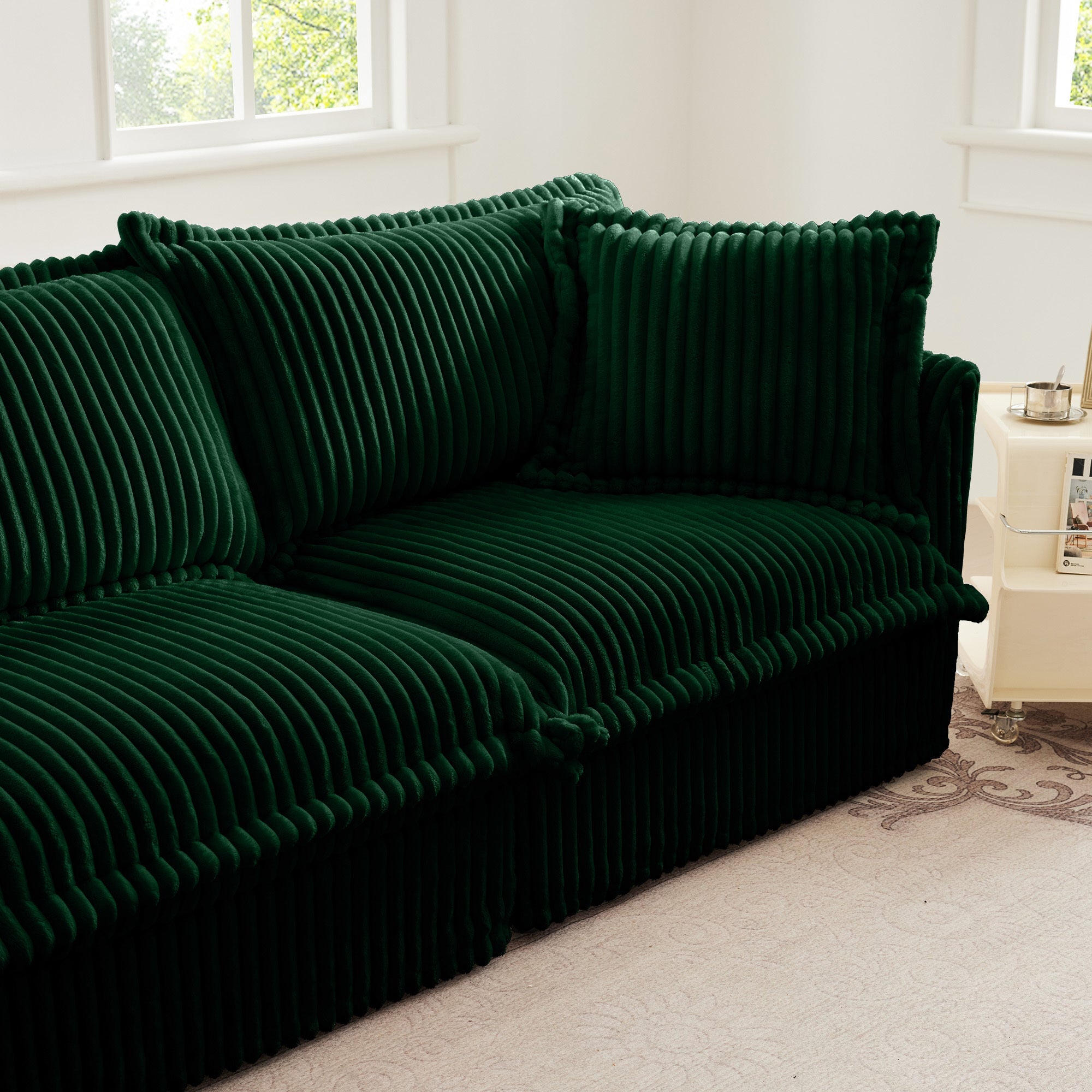 Fluffy 2-Seat Modular Sofa in Corduroy Emerald #Fabric_Corduroy Emerald