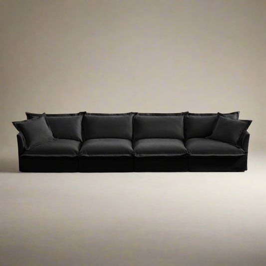 Fluffy Chenille 4-Seat Couch – Black, Washable