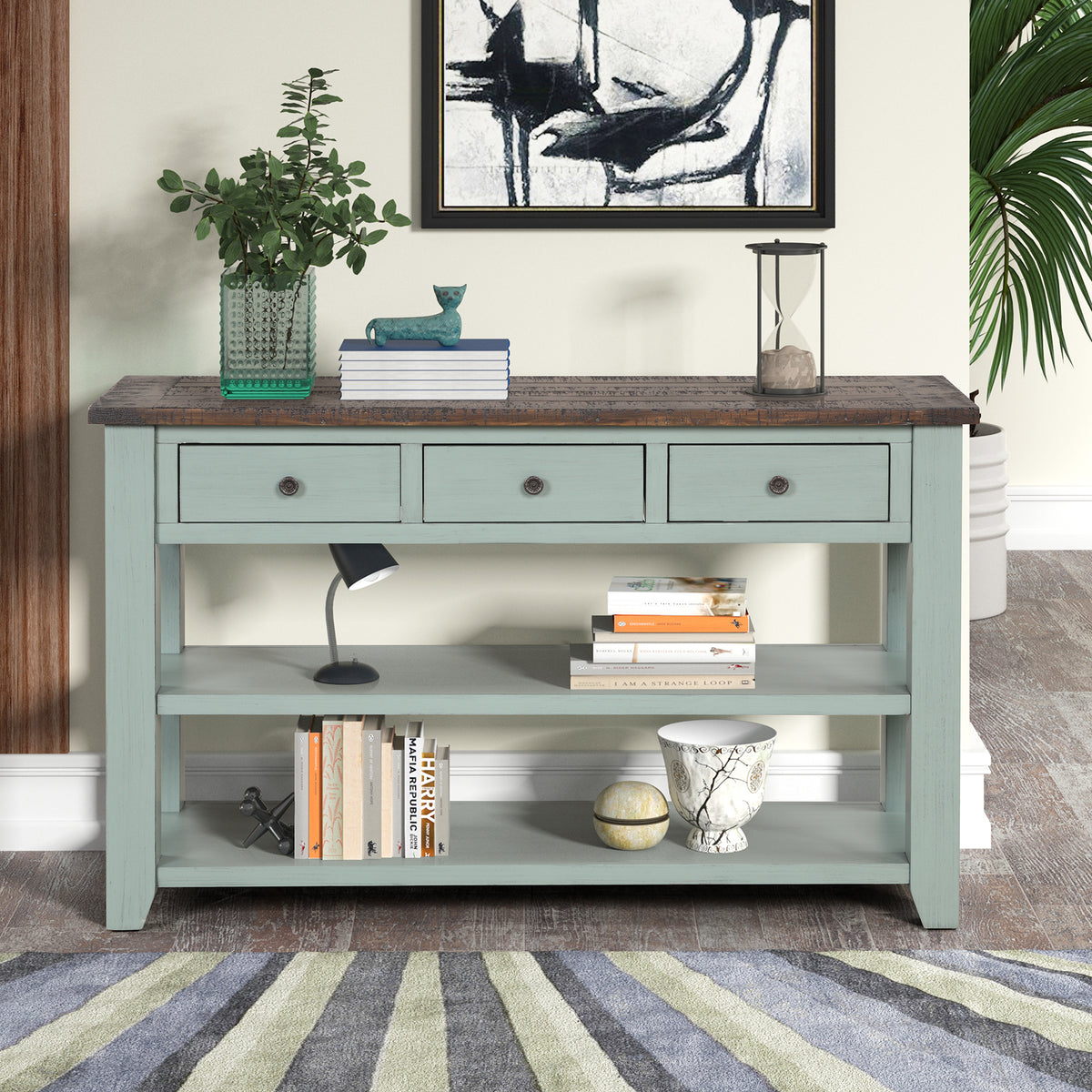 Blue Entryway Console Table with Storage, 48.8 in Wide
