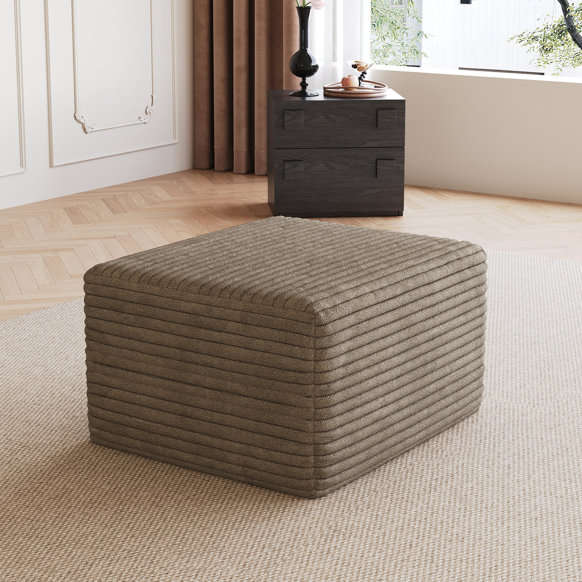 Camel Corduroy Ottoman, 25.6 in