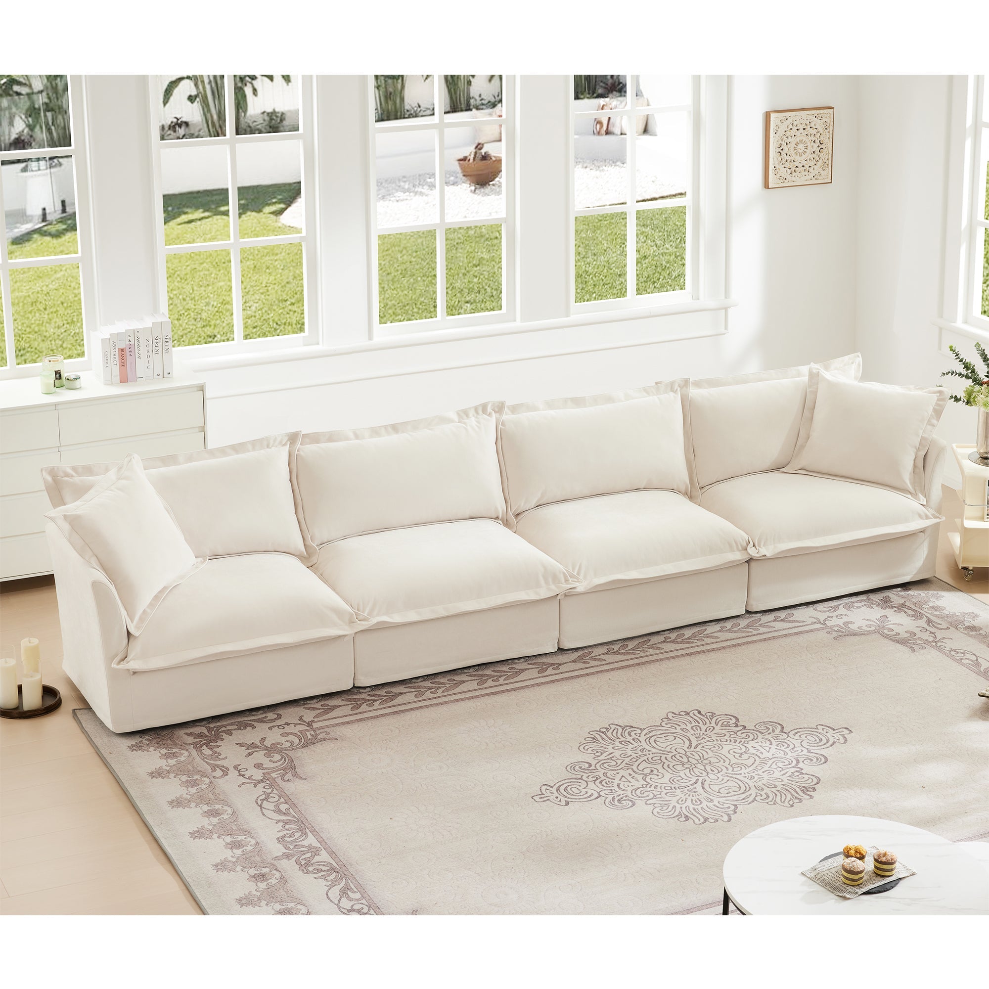Fluffy 4-Seat Modular Sofa in Chenille Cream #OttOnly_0 #Fabric_Chenille Cream