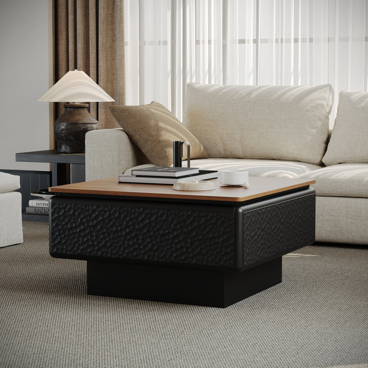 Black Square Lift-Top Coffee Table, 31.5 in