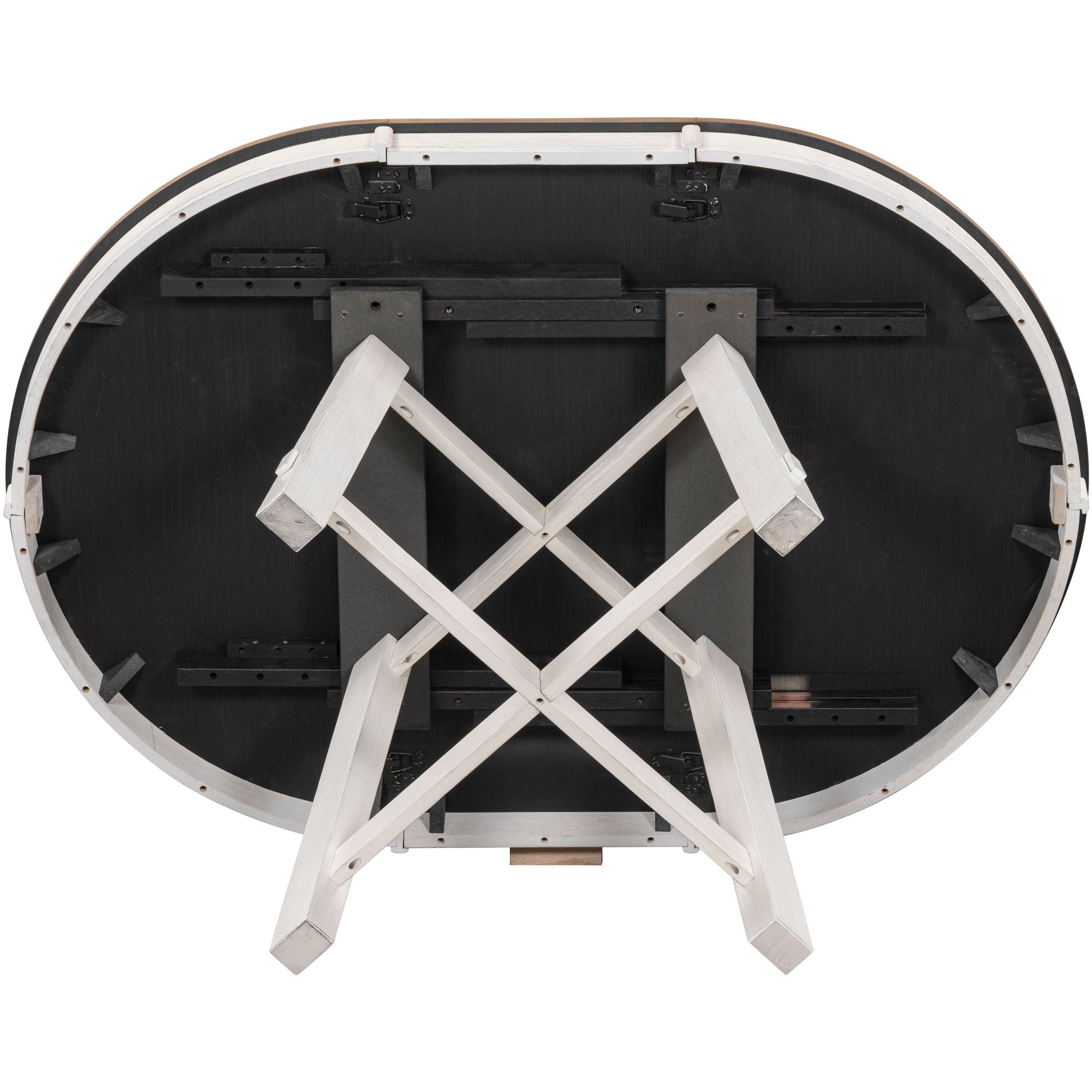 Underside studio view showing the folded X-base and black extension frame