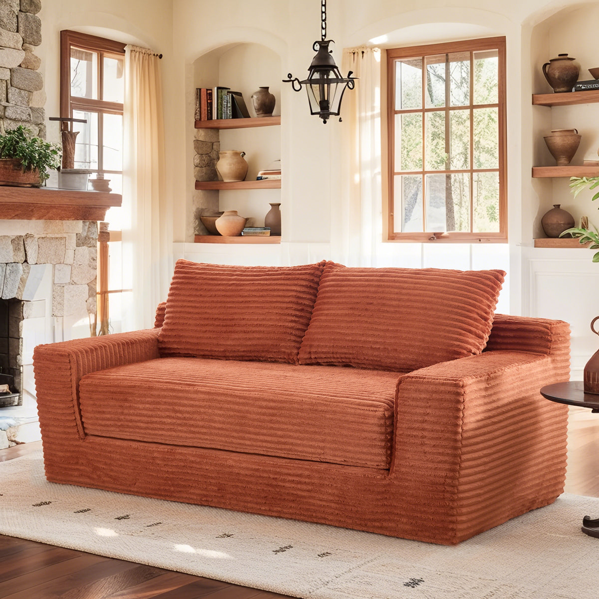 Orange Corduroy Sleeper Loveseat, No Assembly