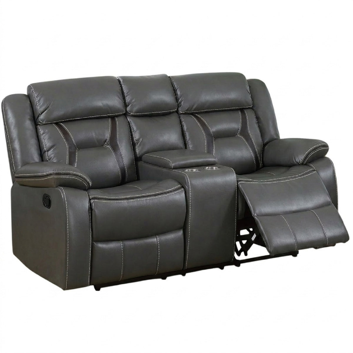 Gray Vegan Leather Reclining Loveseat with Console, 73 in Wide