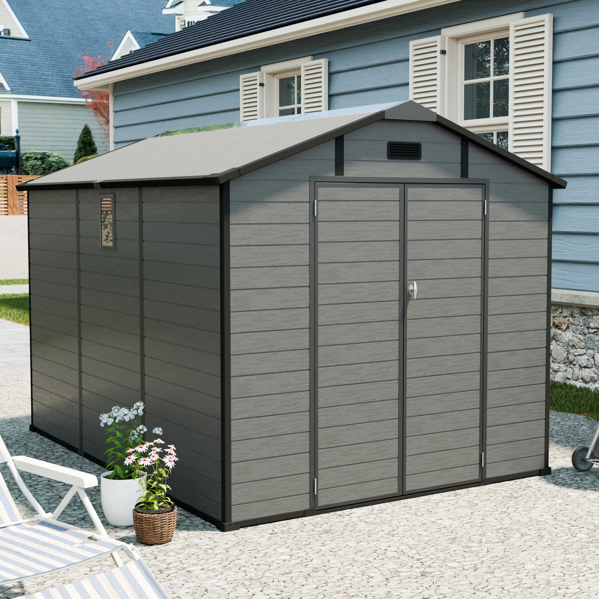 8x10 ft Dark Gray Resin Storage Shed with Window