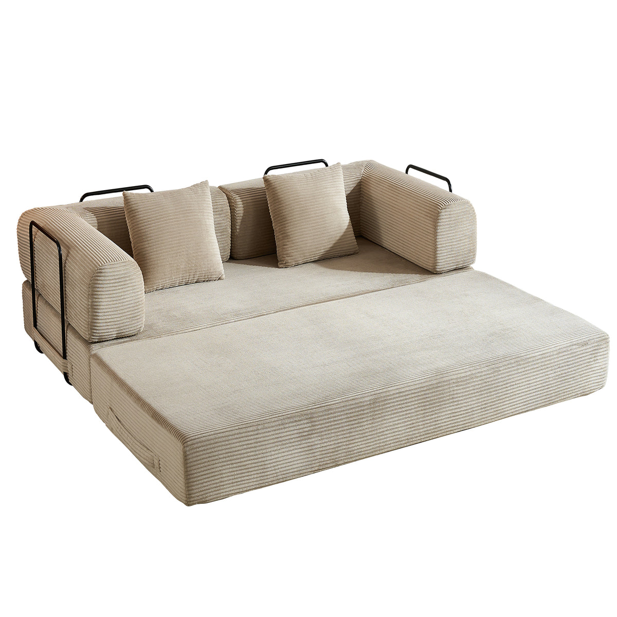 Beige Corduroy 2-Seat Sleeper Sofa, 78 in Wide