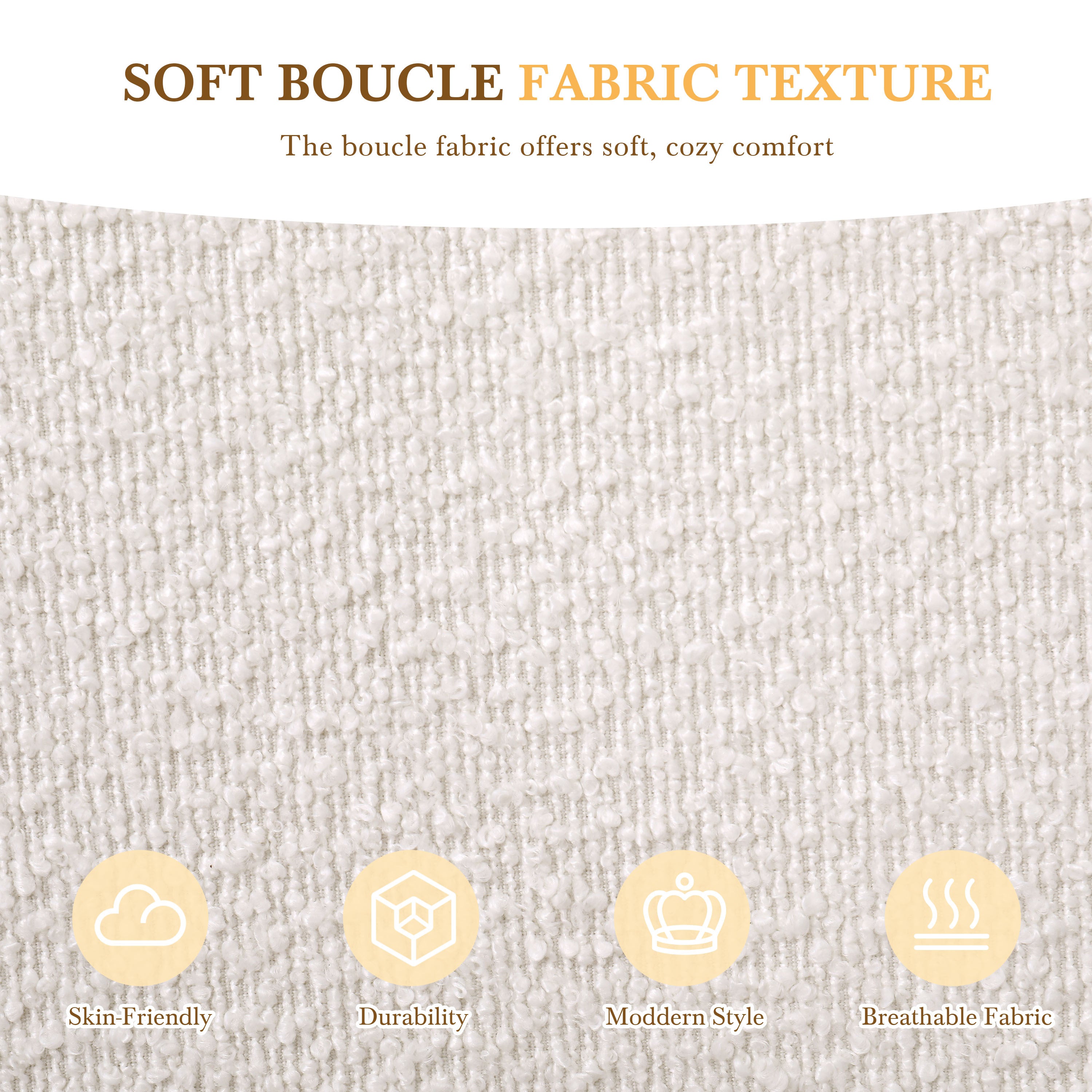 Close-up of white boucle fabric showing soft looped texture