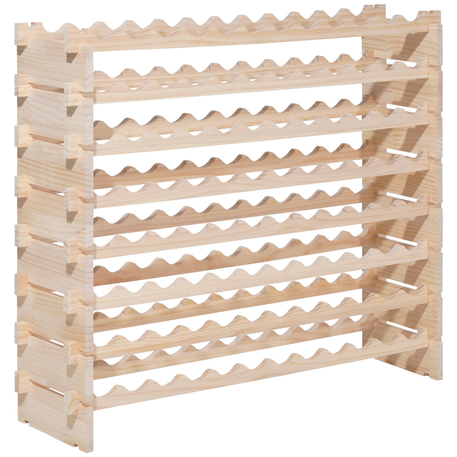 96-Bottle Wine Rack, 8-Tier Stackable Modular Pine, Natural