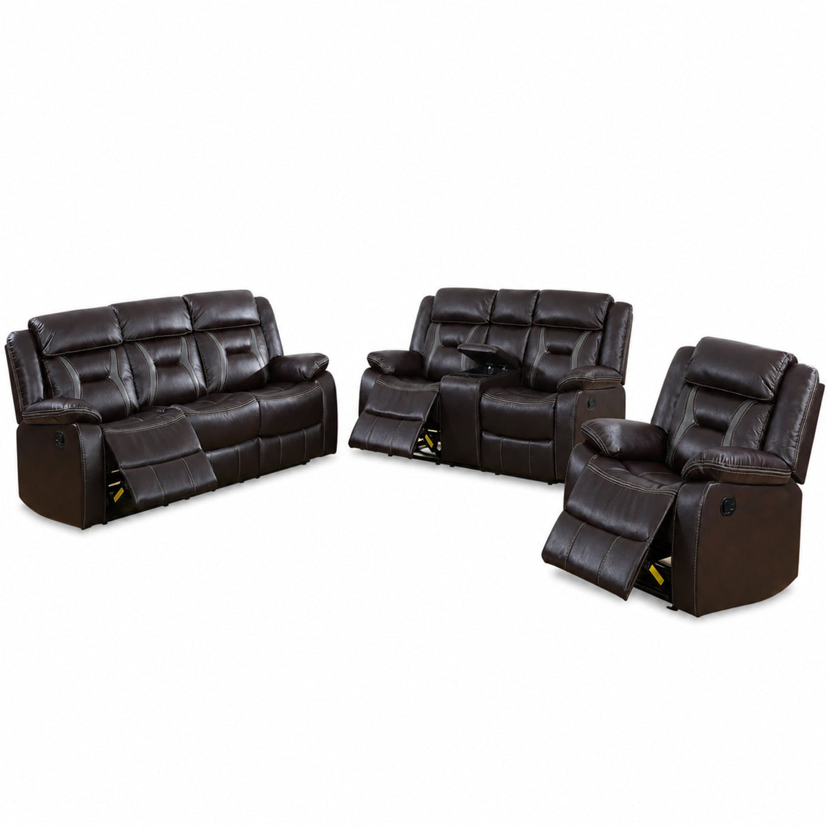 Dark Brown Vegan Leather Power 3-Piece Reclining Living Room Set