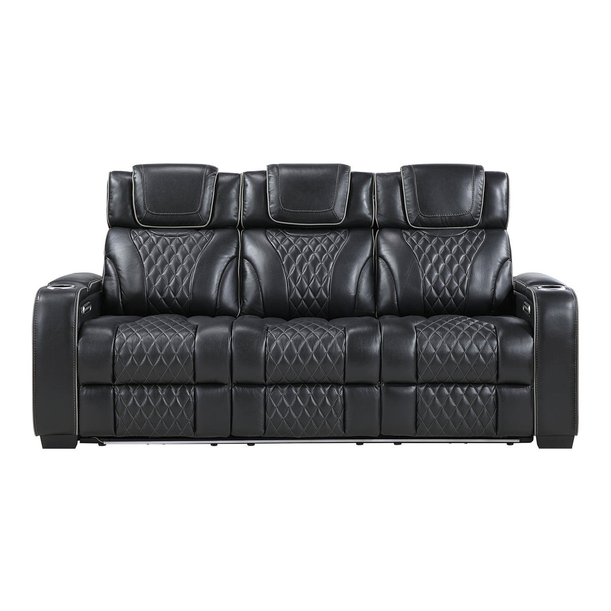 Black Power Reclining Sofa, Massage, 84.5 in Wide