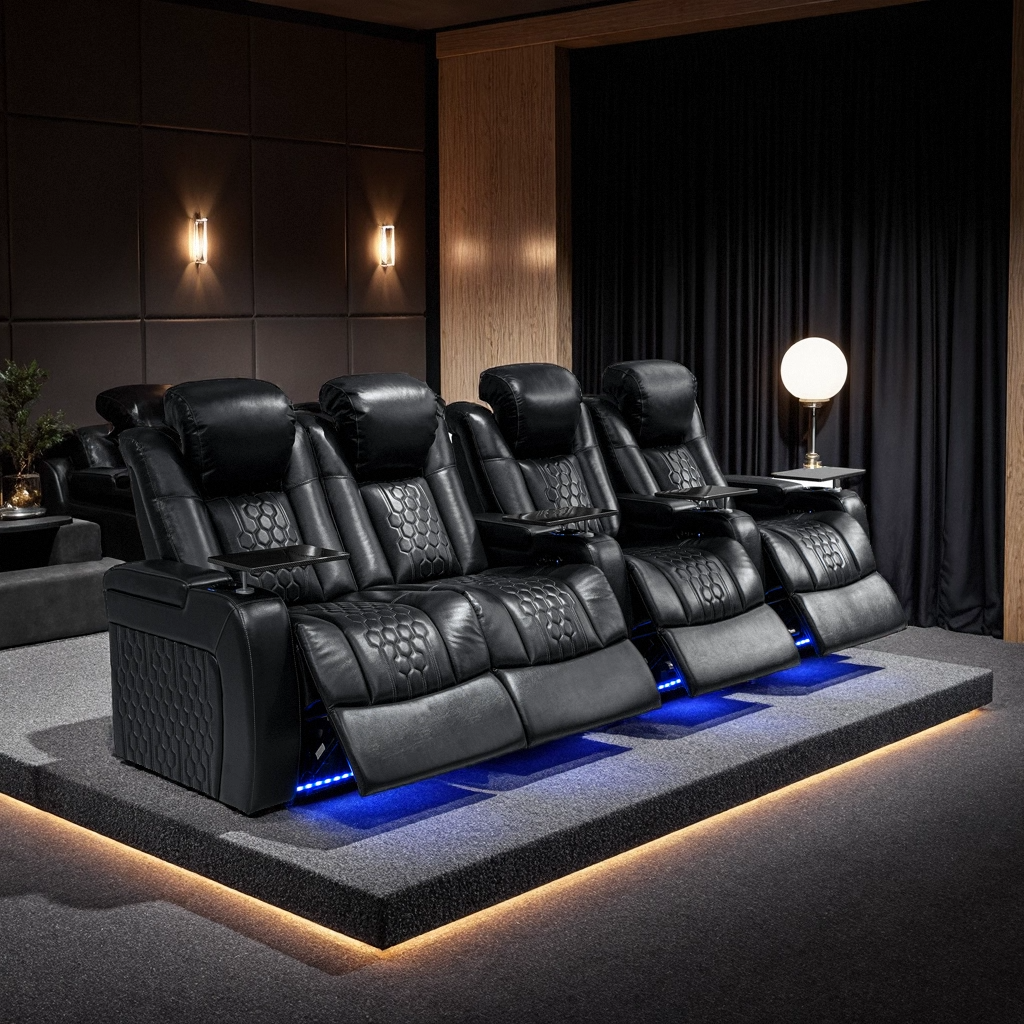 Black Top Grain Leather Power Reclining Sofa, 124.4 in Wide