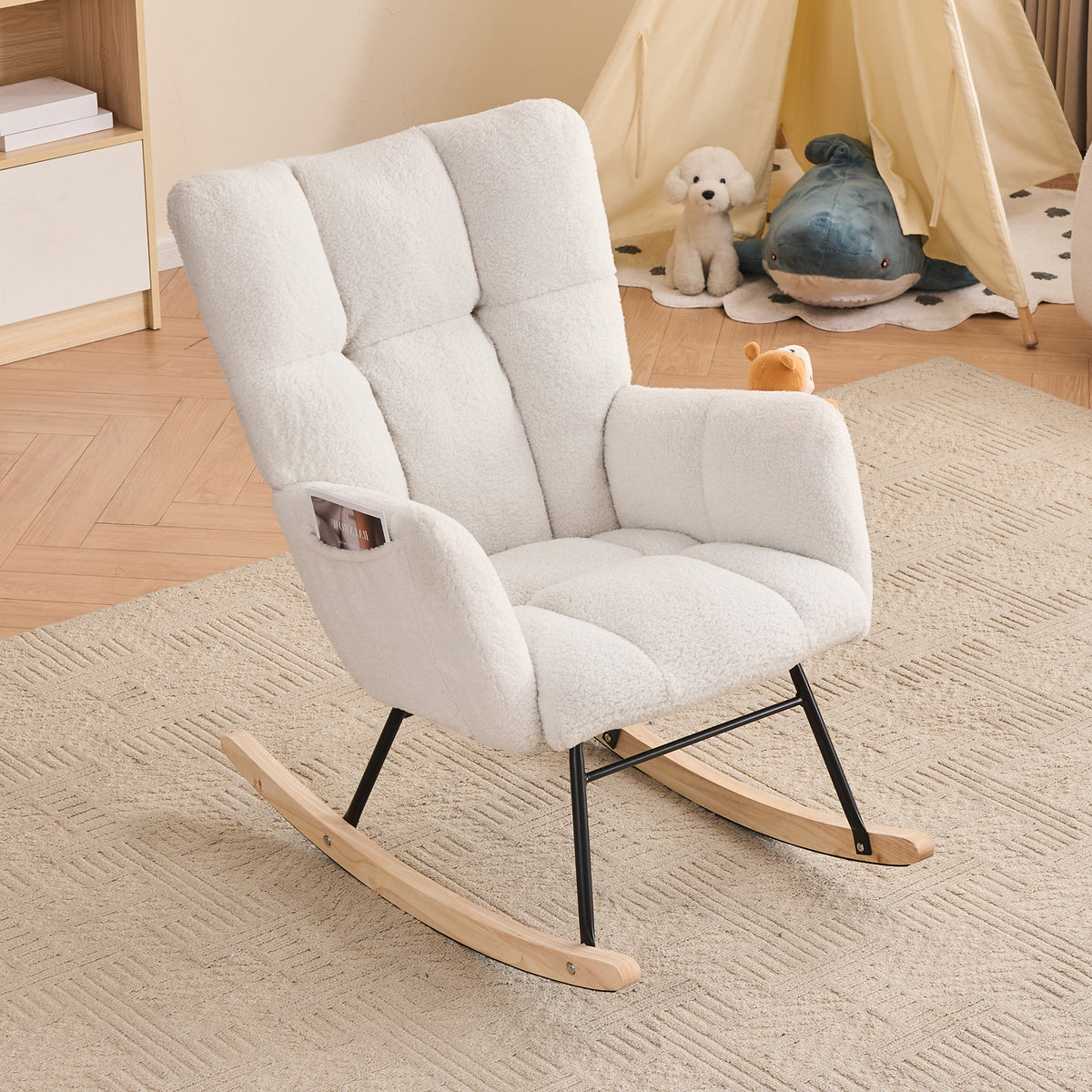 Ivory Sherpa Tufted Rocking Chair, Nursery