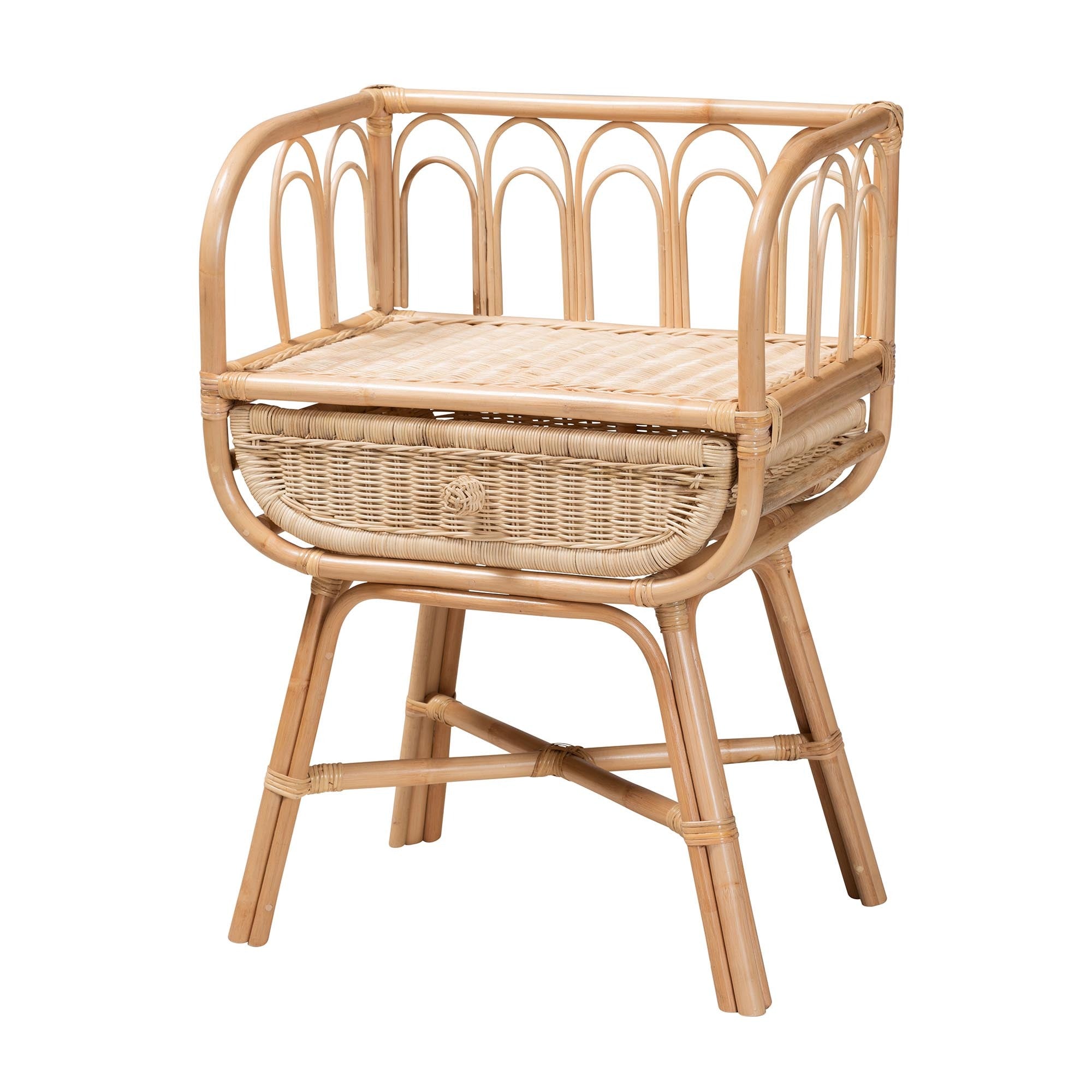 Rattan Nightstand with Angled Legs, Natural Brown