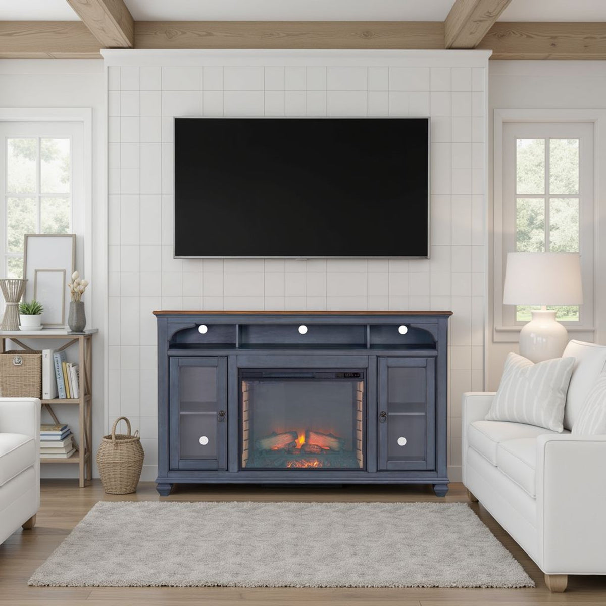 Blue Fireplace TV Stand for TVs up to 80 in, 66 in Wide