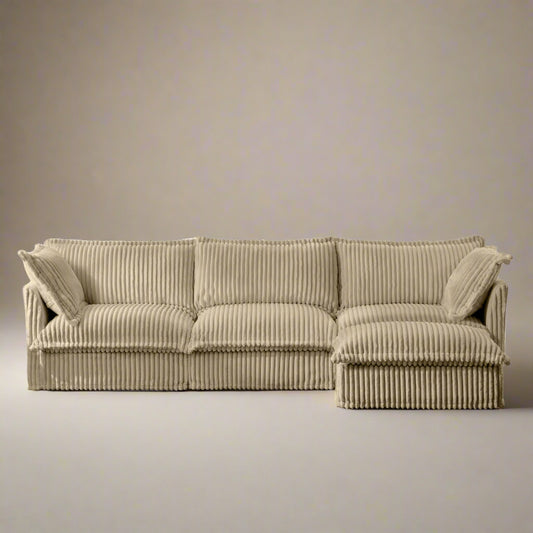 Fluffy Corduroy 3-Seat Sofa – Camel with Ottoman, Washable