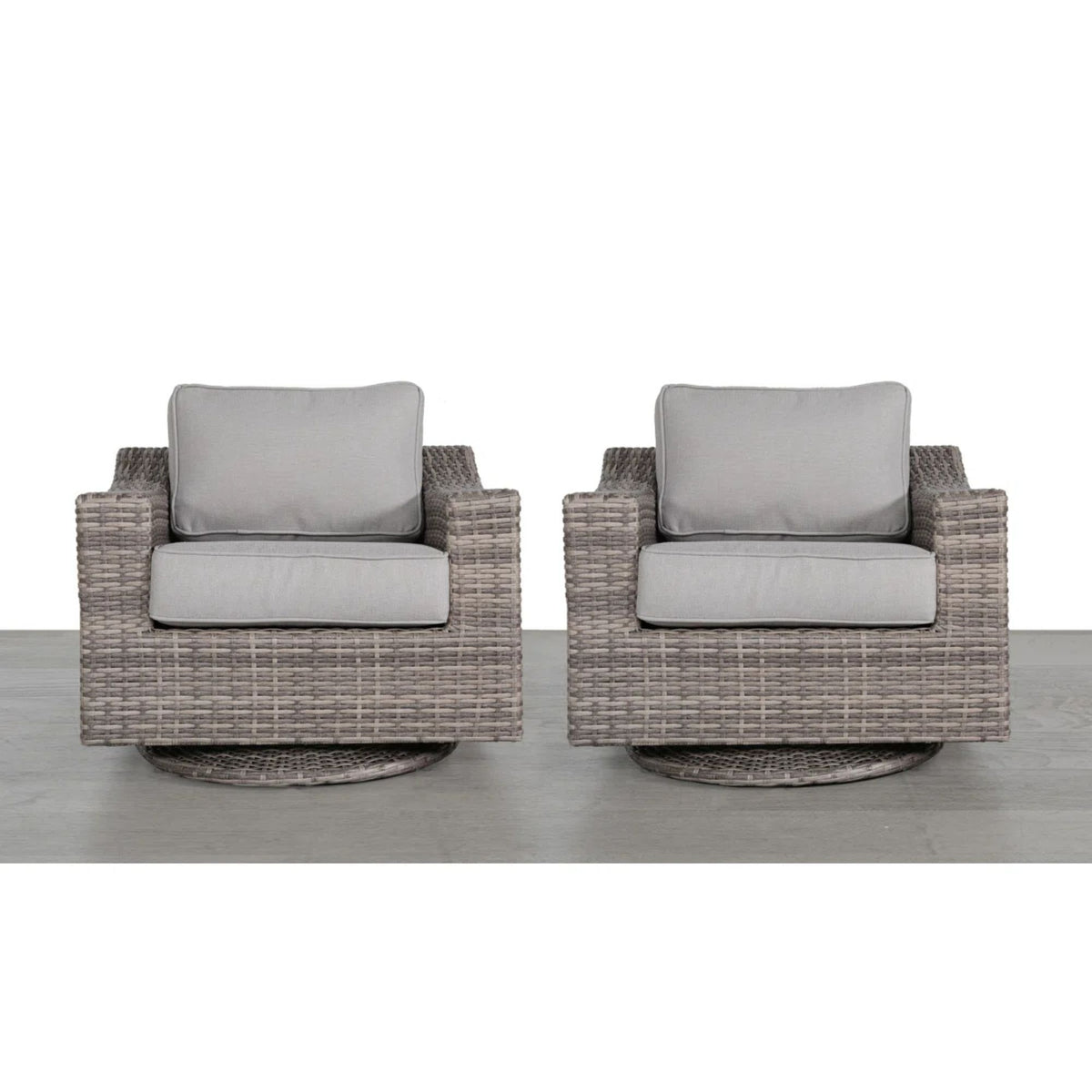 Gray Wicker Outdoor Swivel Chair with Cushions