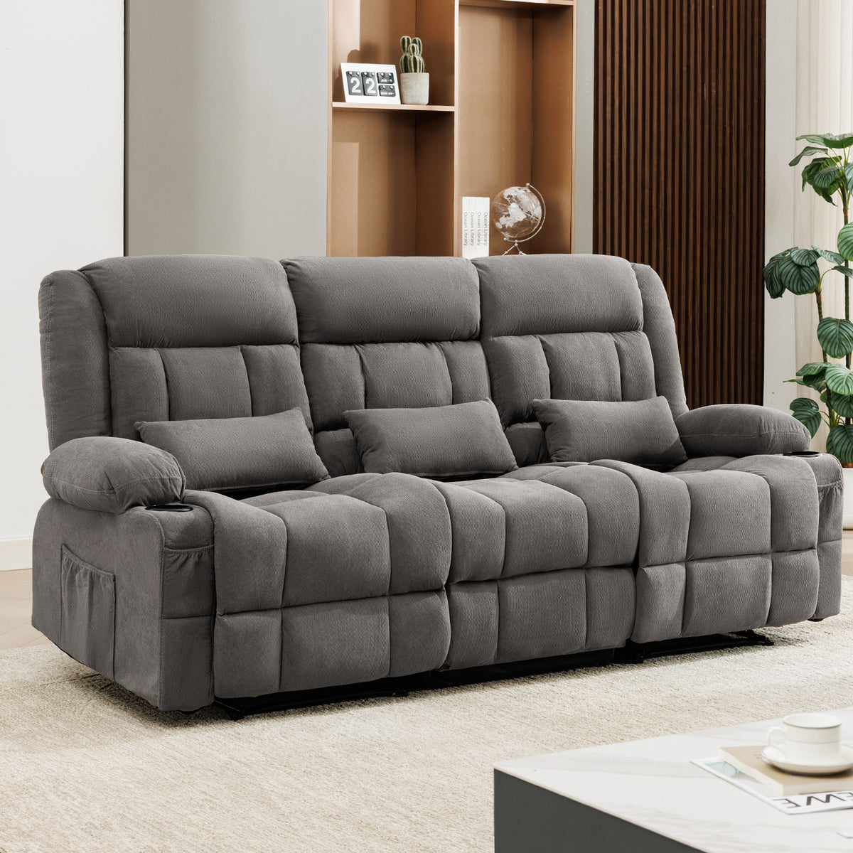 Gray Reclining Sofa, 84.3 in Wide