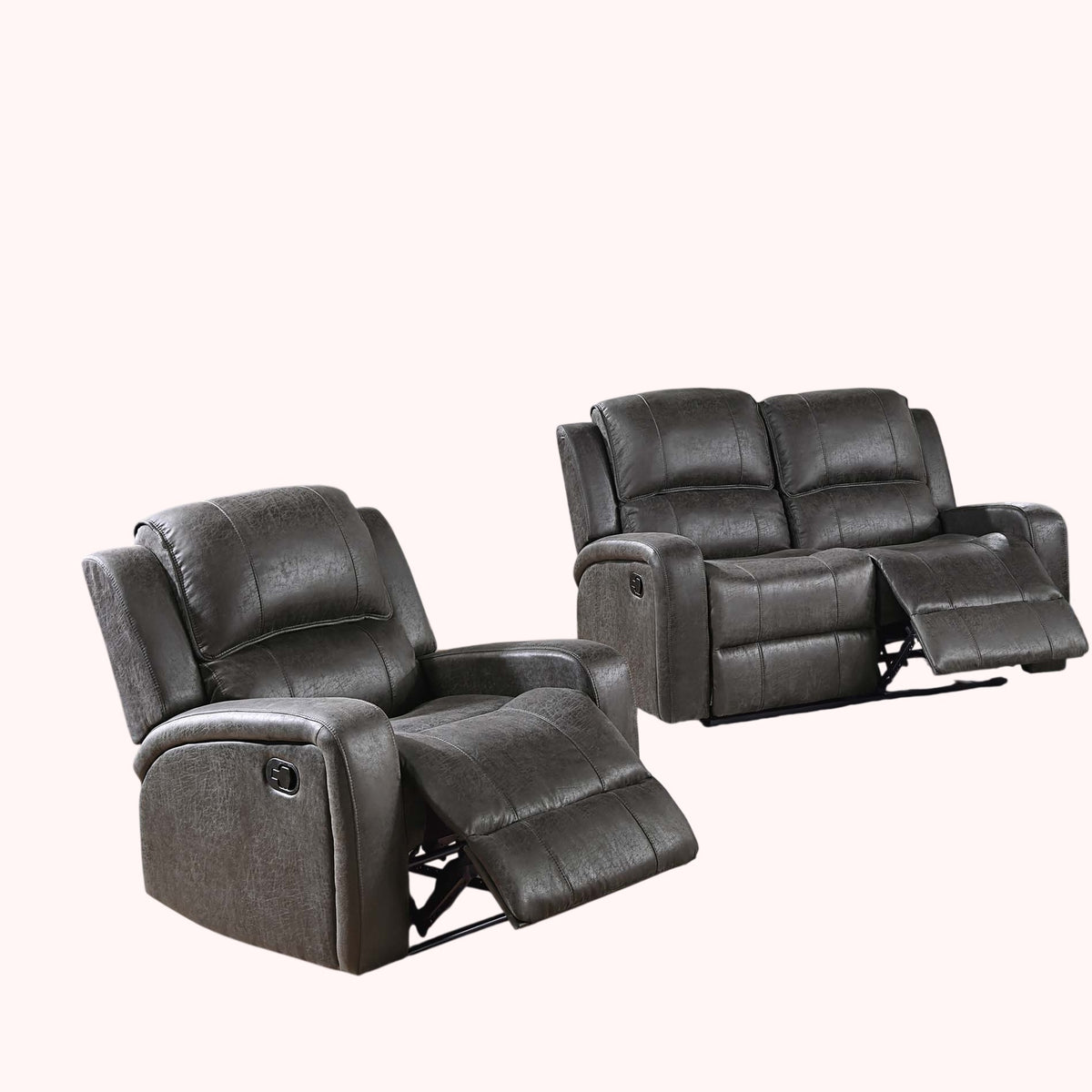 Gray Vegan Leather Reclining Loveseat and Recliner Set