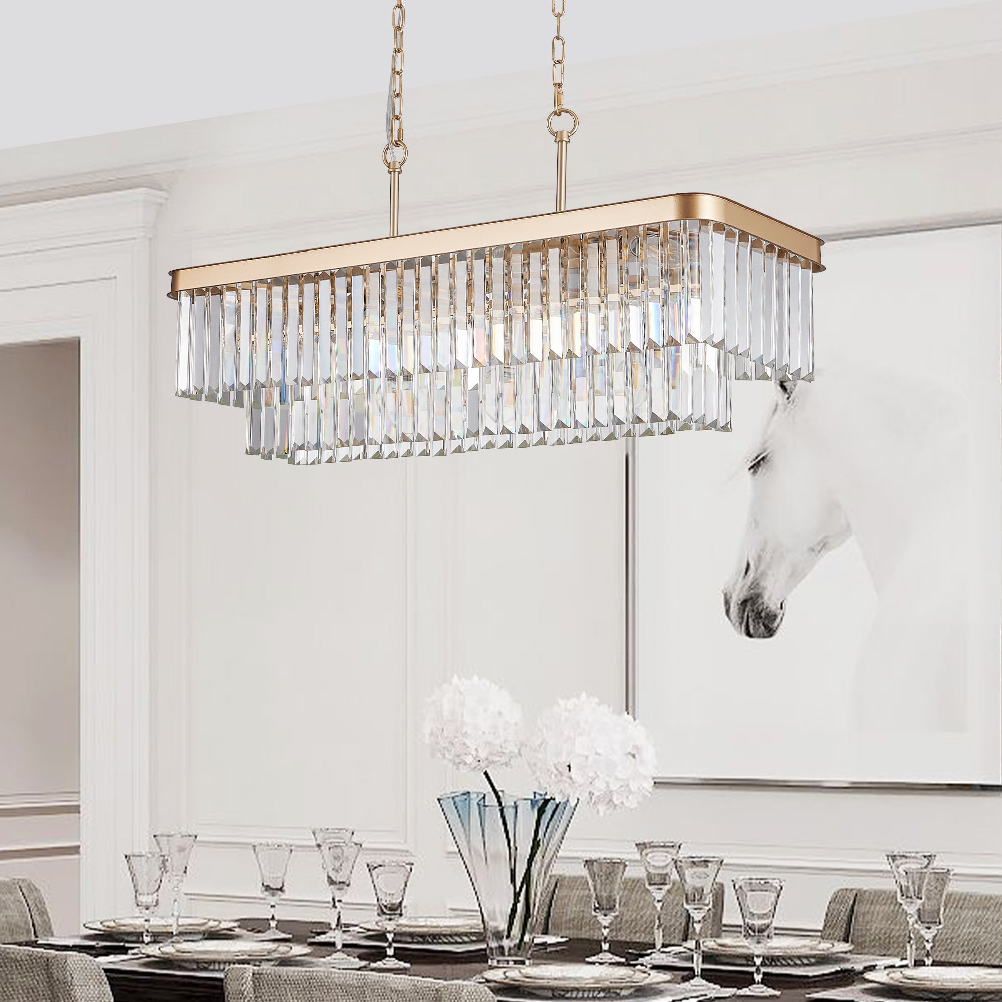 Chandelier - Rectangular Farmhouse Iron, 11-Light - Gold