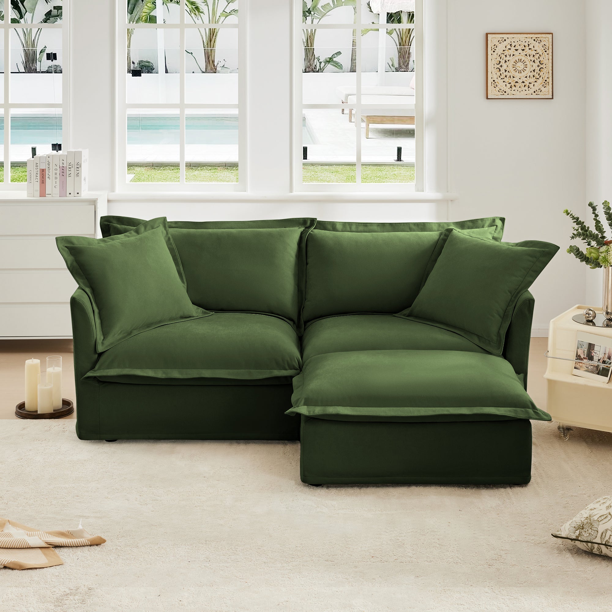 Fluffy 2-Seat Modular Sofa in Chenille Olive #OttOnly_1 #Fabric_Chenille Olive
