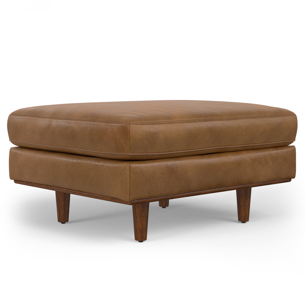 Light Brown Genuine Leather Ottoman, 28 in
