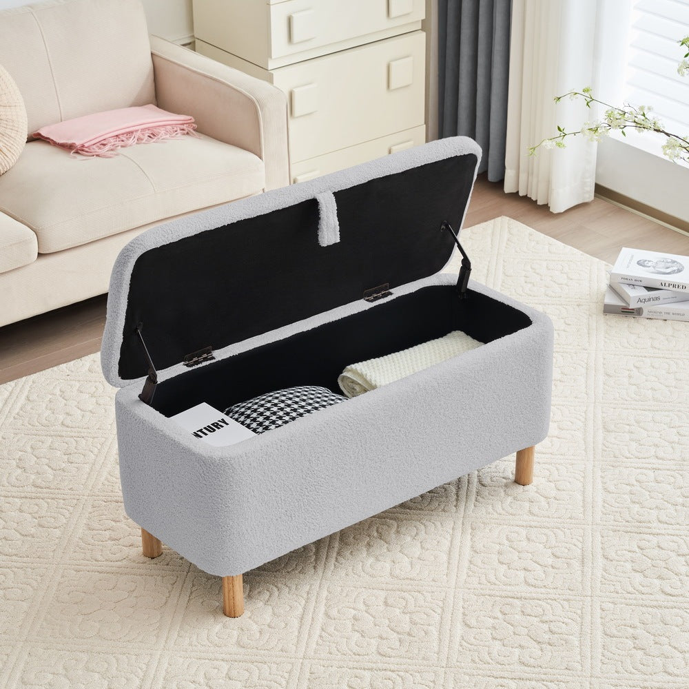 Gray Boucle Storage Ottoman Bench, 39.3 in