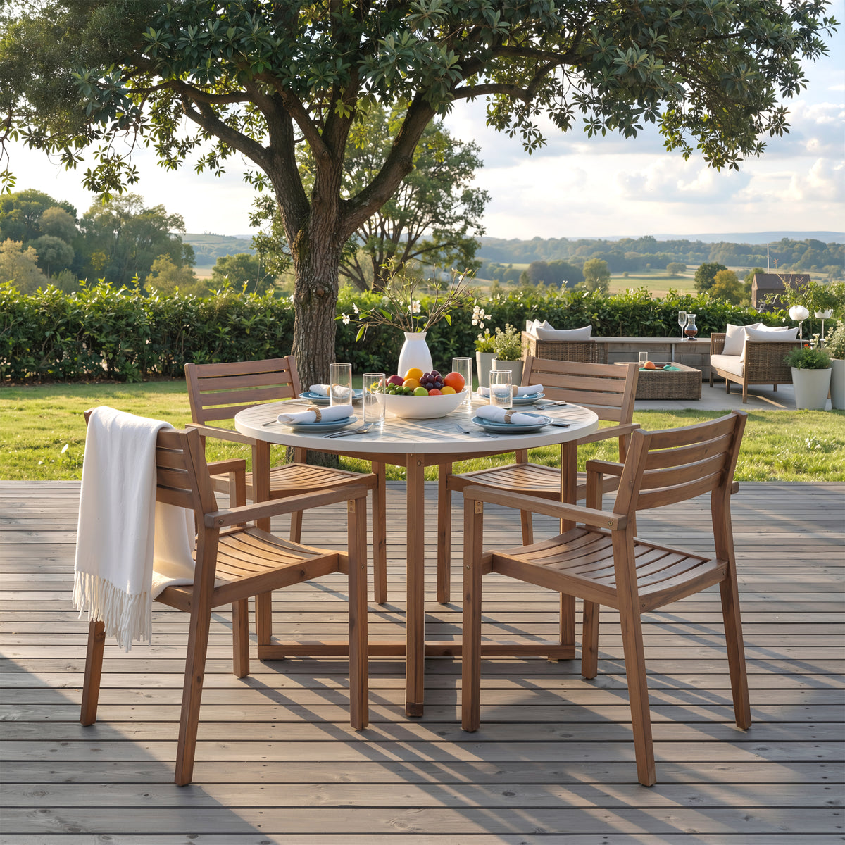 Solid Wood 5-Piece Patio Dining Set for 4