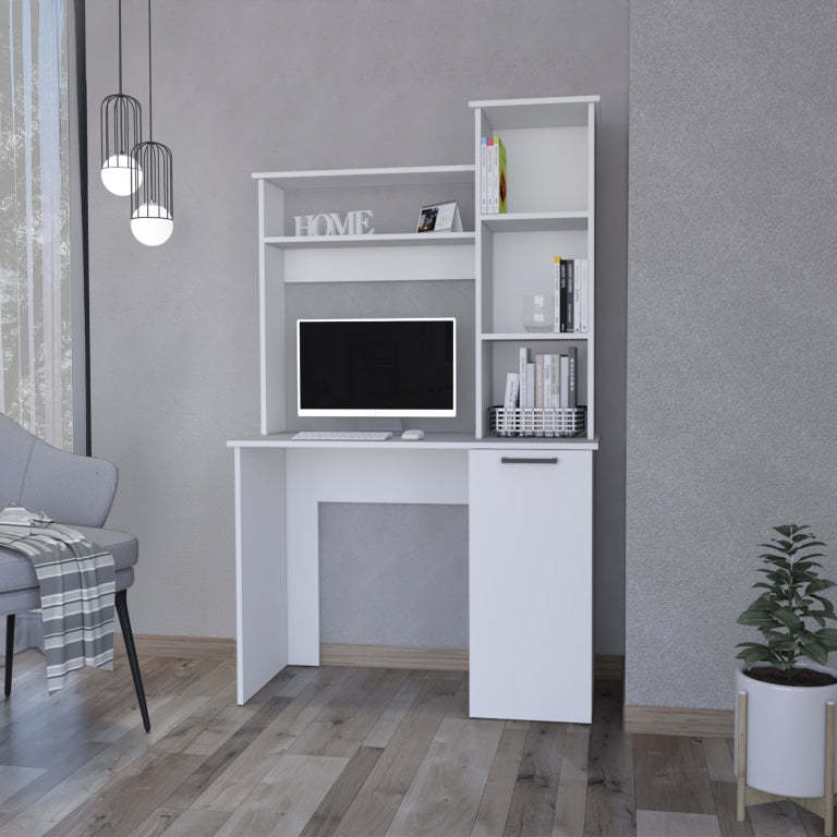 Computer Desk with Hutch, Workstation, 38.7 in, White, 64.21 in Tall
