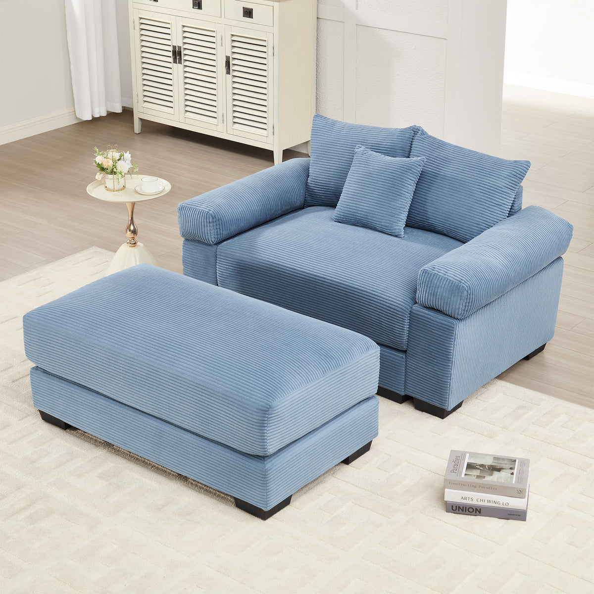 Blue Corduroy Modular Couch Seat, 54.3 in Wide