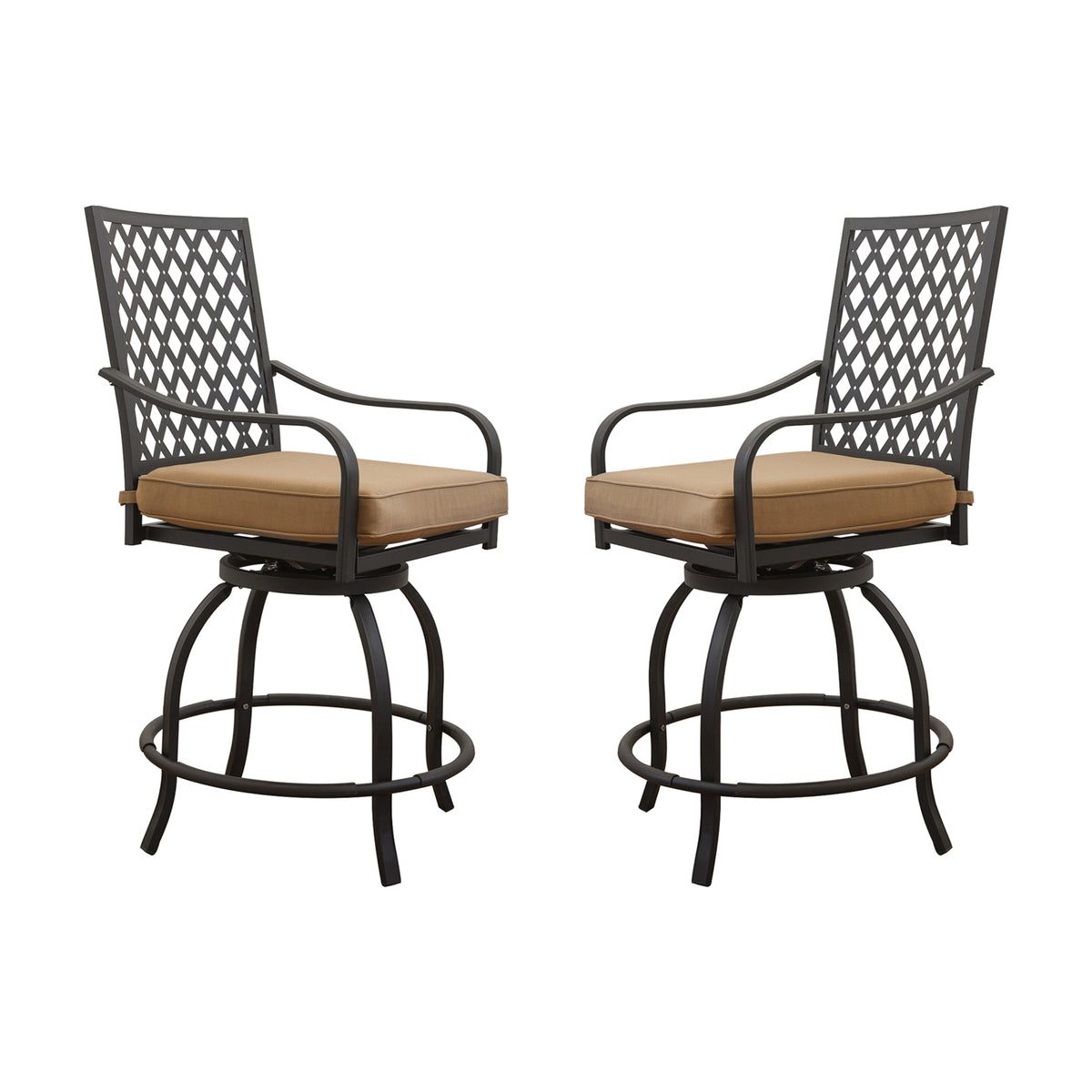 Khaki Metal Outdoor Bar Stool with Cushions, Set of 2