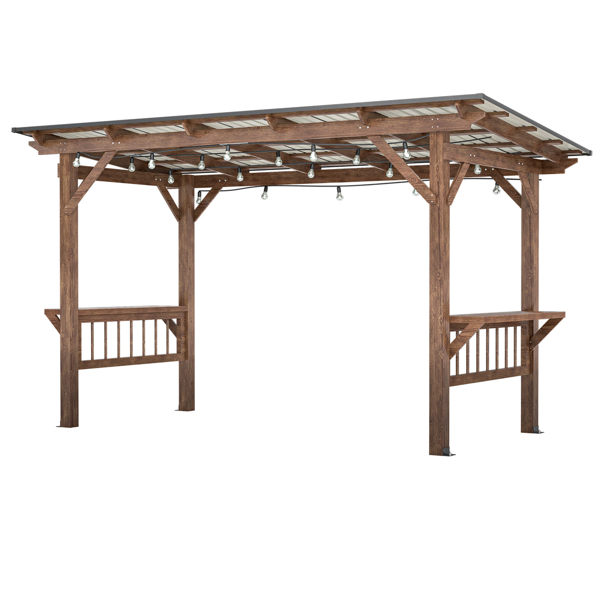 6.5x13 ft Brown Solid Wood Gazebo with Side Shelves